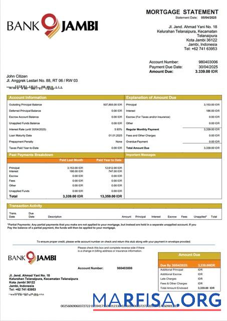 Premium Indonesien Bank Jambi Hypothek Kontoauszug Word and PDF Vorlage