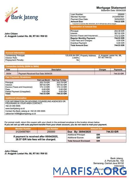 Bearbeitbar Indonesien Bank Jateng Hypothek Kontoauszug Word and PDF Vorlage