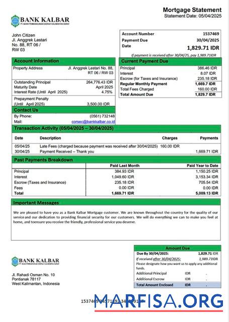 Professionell Indonesien Bank Kalbar Hypothek Kontoauszug Word and PDF Vorlage