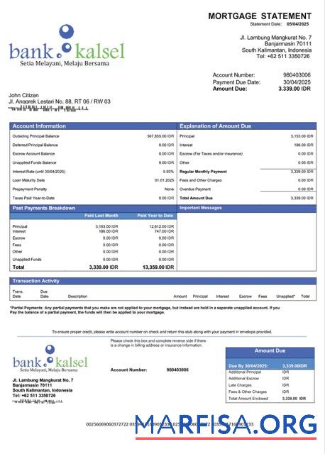 Professionell Indonesien Bank Kalsel Hypothek Kontoauszug Word and PDF Vorlage