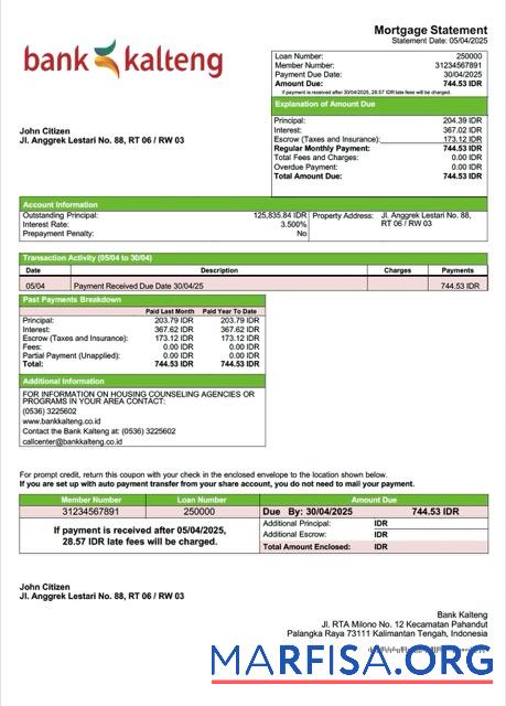 Professionell Indonesien Bank Kalteng┬áHypothek Kontoauszug Word and PDF Vorlage
