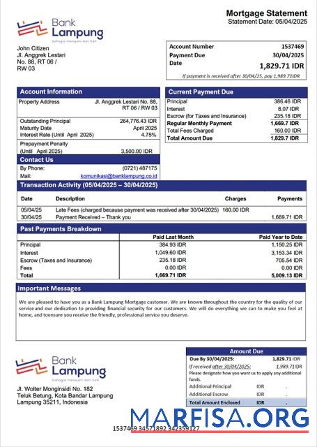 Hohe Qualität Indonesien Bank Lampung┬áHypothek Kontoauszug Word and PDF Vorlage