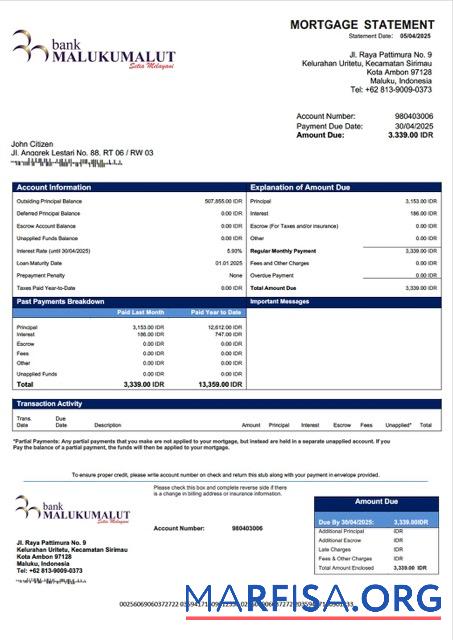 Realistisch Indonesien Bank Maluku Malut┬áHypothek Kontoauszug Word and PDF Vorlage