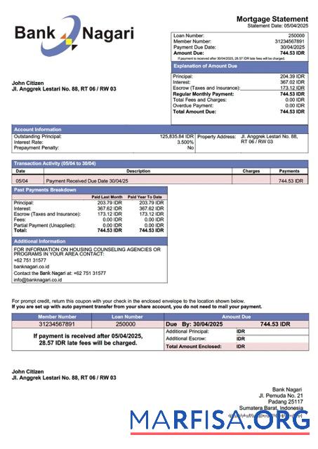 Bearbeitbar Indonesien Bank Nagari┬áHypothek Kontoauszug Word and PDF Vorlage