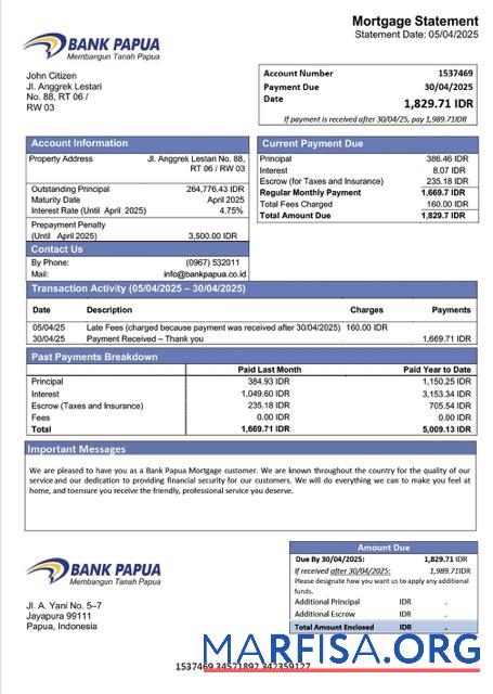 Hohe Qualität Indonesien Bank Papua┬áHypothek Kontoauszug Word and PDF Vorlage