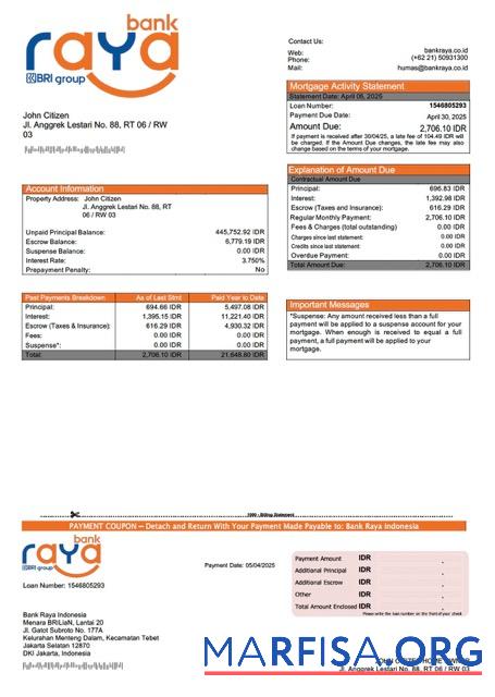 Professionell Indonesien Bank Raya Indonesien Hypothek Kontoauszug Word and PDF Vorlage