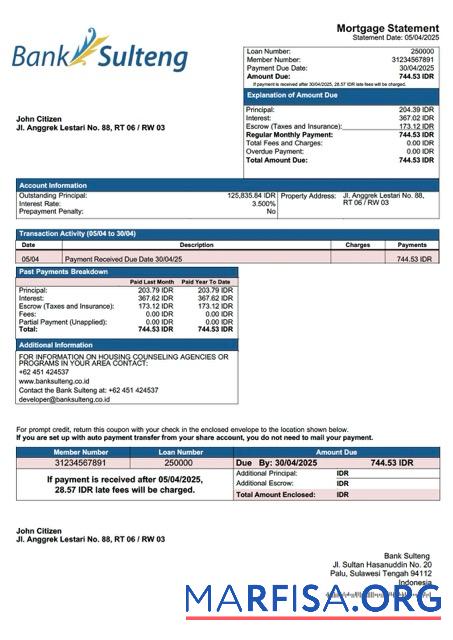 Bearbeitbar Indonesien Bank Sulteng┬áHypothek Kontoauszug Word and PDF Vorlage