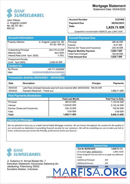 Professionell Indonesien Bank Sumsel Babel┬áHypothek Kontoauszug Word and PDF Vorlage
