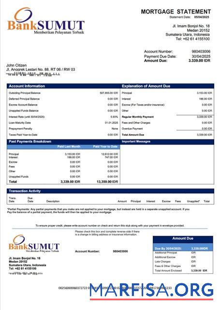 Hohe Qualität Indonesien Bank Sumut┬áHypothek Kontoauszug Word and PDF Vorlage