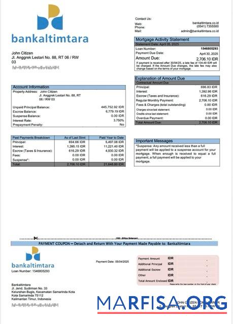 Premium Indonesien Bankaltimtara┬áHypothek Kontoauszug Word and PDF Vorlage