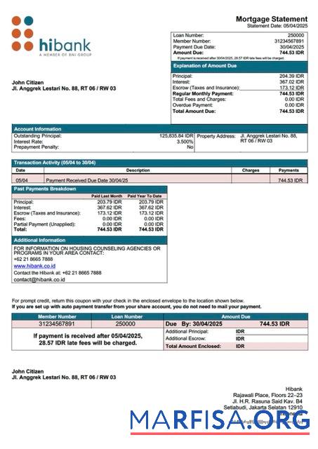Bearbeitbar Indonesien Hibank Hypothek Kontoauszug Word and PDF Vorlage