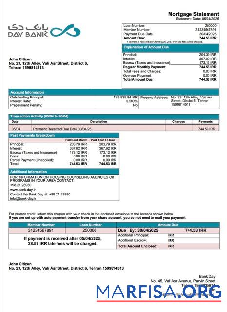 Premium Iran Bank Day Hypothek Kontoauszug Word and PDF Vorlage