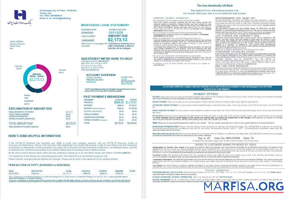 Iran Bank Sederat Hypothek Kontoauszug in Word and PDF Formate 1 2 Vorschau