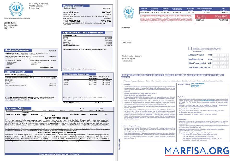 Iran Bank Sepah Hypothek Kontoauszug in Word and PDF fromats 1 2 Mockup
