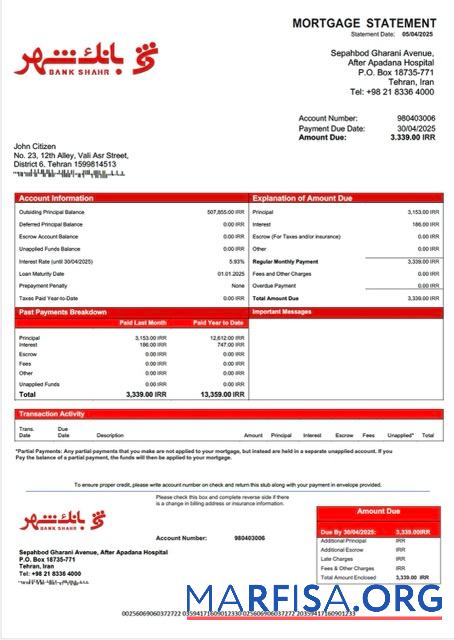 Premium Iran Bank Shahr Hypothek Kontoauszug Word and PDF Vorlage