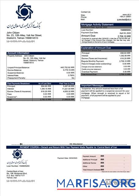 Professionell Iran Central Bank of Iran Hypothek Kontoauszug Word and PDF Vorlage
