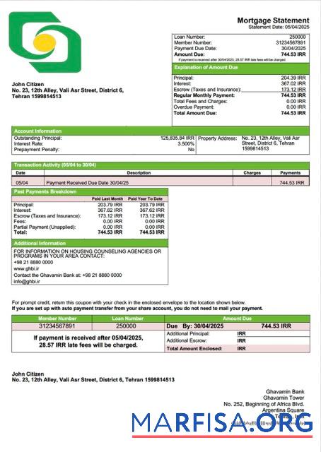 Realistisch Iran Ghavamin Bank Hypothek Kontoauszug Word and PDF Vorlage
