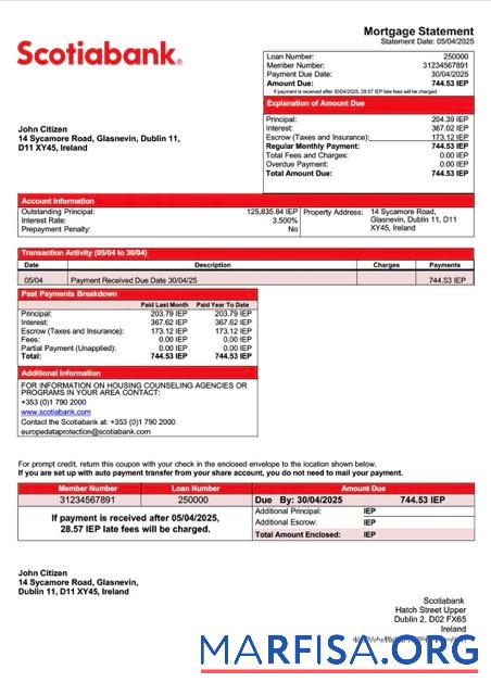 Professionell Irland Scotiabank┬áHypothek Kontoauszug Word and PDF Vorlage