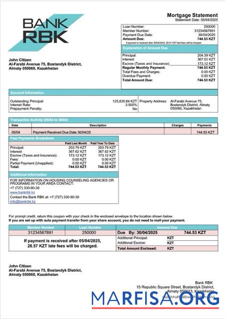 Premium Kasachstan Bank RBK┬áHypothek Kontoauszug Word and PDF Vorlage