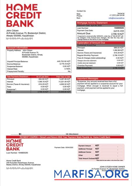 Bearbeitbar Kasachstan Home Kredit Bank Kasachstan┬áHypothek Kontoauszug Word and PDF Vorlage