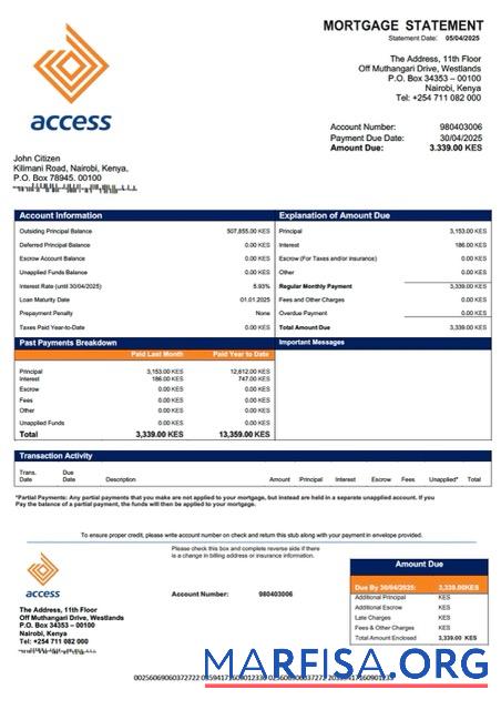 Realistisch Kenia Access Bank Hypothek Kontoauszug Word and PDF Vorlage