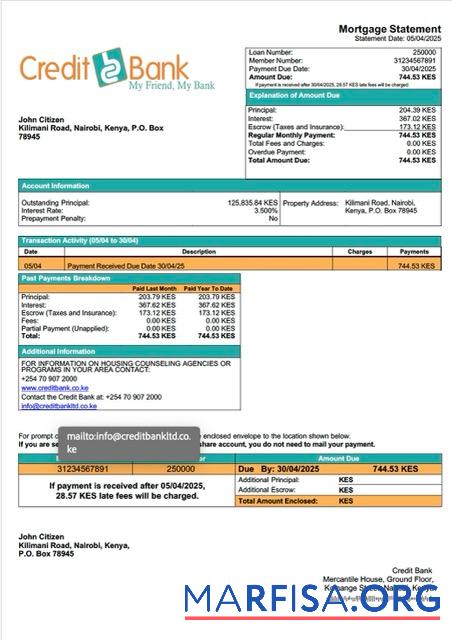 Premium Kenia Kredit Bank Hypothek Kontoauszug Word and PDF Vorlage
