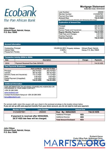 Bearbeitbar Kenia Ecobank Kenia Hypothek Kontoauszug Word and PDF Vorlage