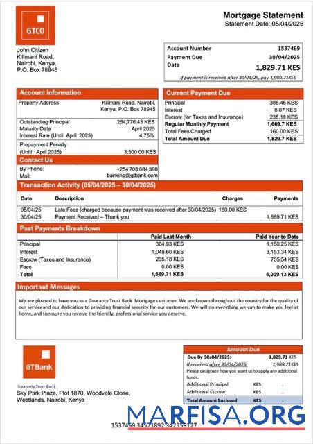 Professionell Kenia Guaranty Trust Bank Hypothek Kontoauszug Word and PDF Vorlage