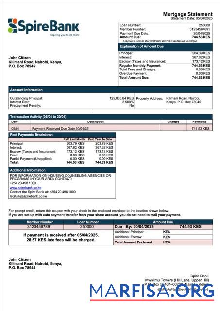 Bearbeitbar Kenia Spire Bank Hypothek Kontoauszug Word and PDF Vorlage