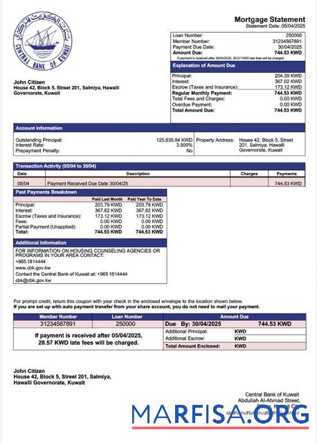 Realistisch Kuwait┬áCentral Bank of Kuwait Hypothek Kontoauszug Word and PDF Vorlage