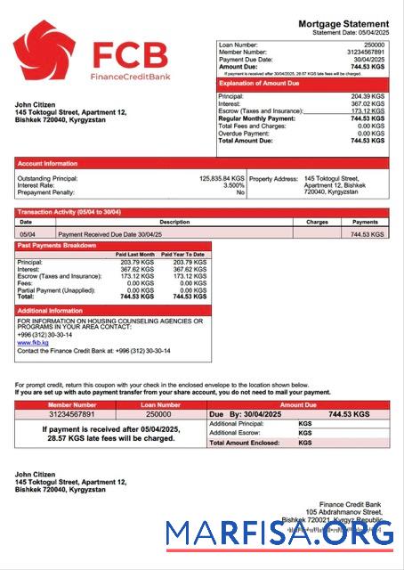 Professionell Kirgisistan Finanzen Kredit Bank┬áHypothek Kontoauszug Word and PDF Vorlage