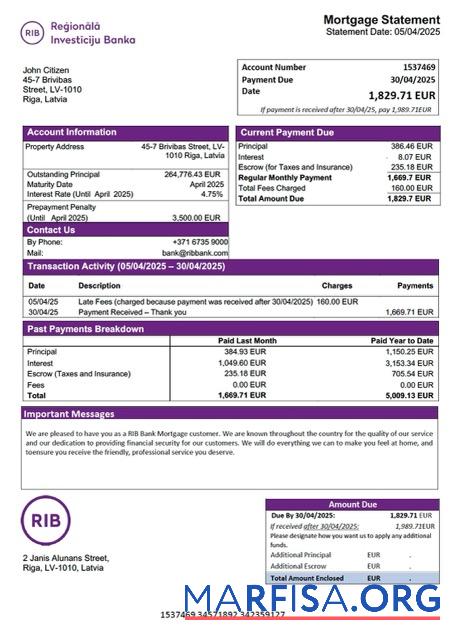 Bearbeitbar Lettland RIB Bank Hypothek Kontoauszug Word and PDF Vorlage