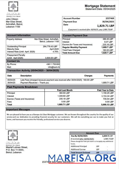 Realistisch Libanon┬áBanque du Liban Hypothek Kontoauszug Word and PDF Vorlage