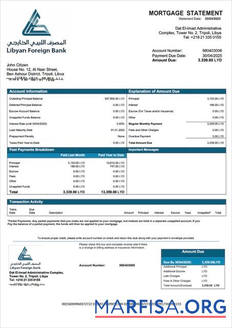 Premium Libyan Foreign Bank┬áHypothek Kontoauszug Word and PDF Vorlage