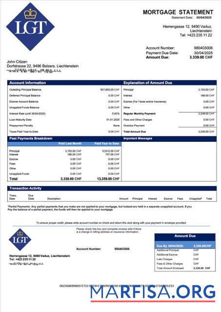 Professionell Liechtenstein LGT Bank Hypothek Kontoauszug Word and PDF Vorlage