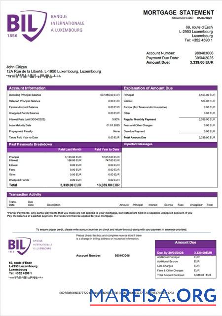 Hohe Qualität Luxemburg Banque Internationale a╠Ç Luxemburg Hypothek Kontoauszug Word and PDF Vorlage