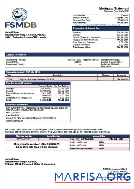 Hohe Qualität Mikronesien FSM Development Bank Hypothek Kontoauszug Word and PDF Vorlage