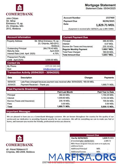 Premium Moldawien Comert╠ªBank Hypothek Kontoauszug Word and PDF Vorlage
