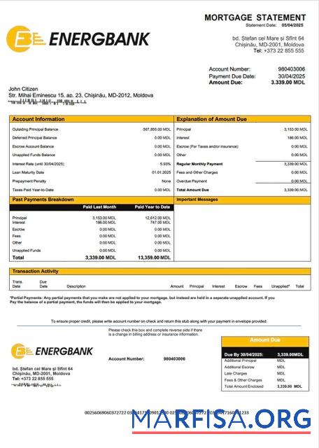 Professionell Moldawien Energbank Hypothek Kontoauszug Word and PDF Vorlage