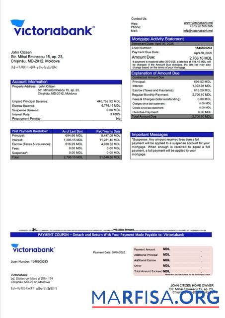Professionell Moldawien Victoriabank┬áHypothek Kontoauszug Word and PDF Vorlage