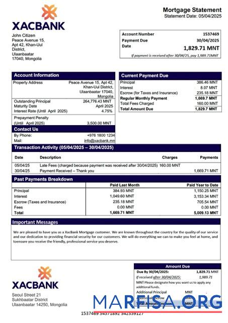 Professionell Mongolei XacBank┬áHypothek Kontoauszug Word and PDF Vorlage
