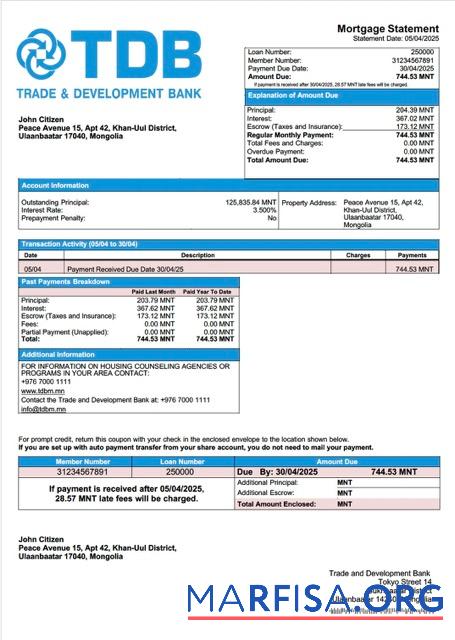 Professionell Mongolei┬áTrade and Development Bank Hypothek Kontoauszug Word and PDF Vorlage