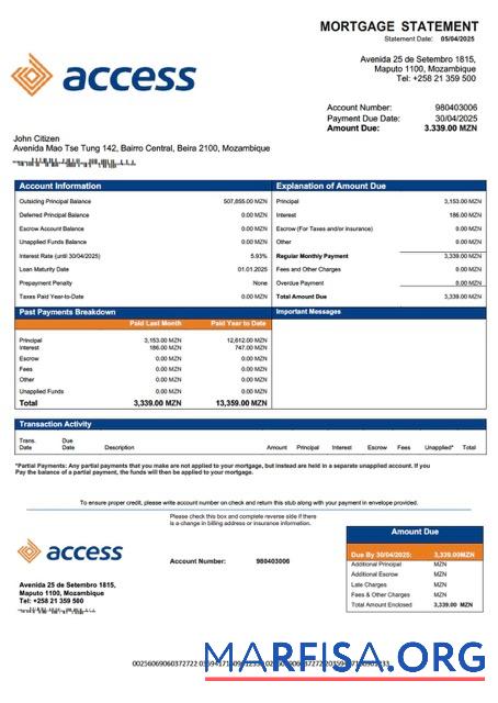 Realistisch Mosambik Access Bank Mosambik┬áHypothek Kontoauszug Word and PDF Vorlage