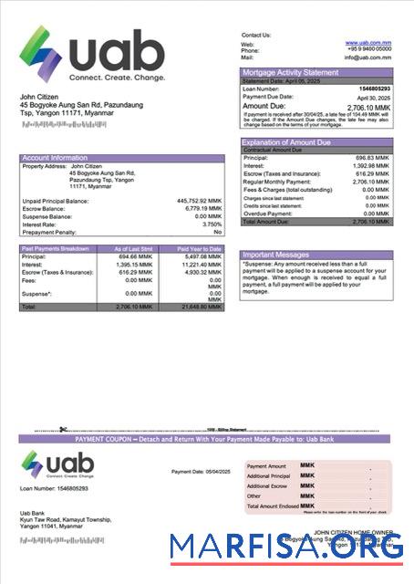 Professionell Myanmar uab Bank Hypothek Kontoauszug Word and PDF Vorlage