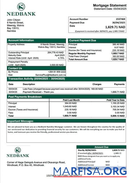 Realistisch Namibia Nedbank Namibia Limited Hypothek Kontoauszug Word and PDF Vorlage