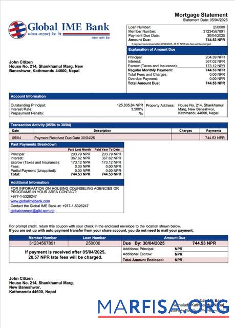 Premium Nepal Global IME Bank Hypothek Kontoauszug Word and PDF Vorlage