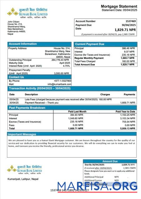Realistisch Nepal Kumari Bank Hypothek Kontoauszug Word and PDF Vorlage