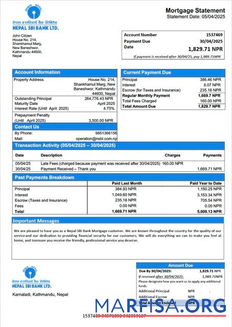 Hohe Qualität Nepal SBI Bank Hypothek Kontoauszug Word and PDF Vorlage