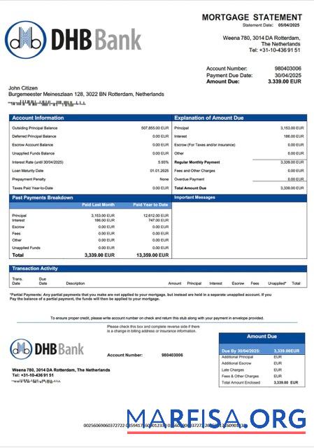 Realistisch Niederlande DHB Bank Hypothek Kontoauszug Word and PDF Vorlage