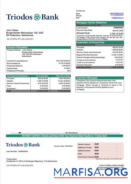 Hohe Qualität Niederlande Triodos Bank Hypothek Kontoauszug Word and PDF Vorlage